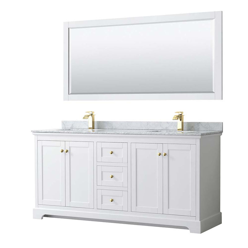 Avery 72 Inch Double Bathroom Vanity in White - Brushed Gold Trim - 20