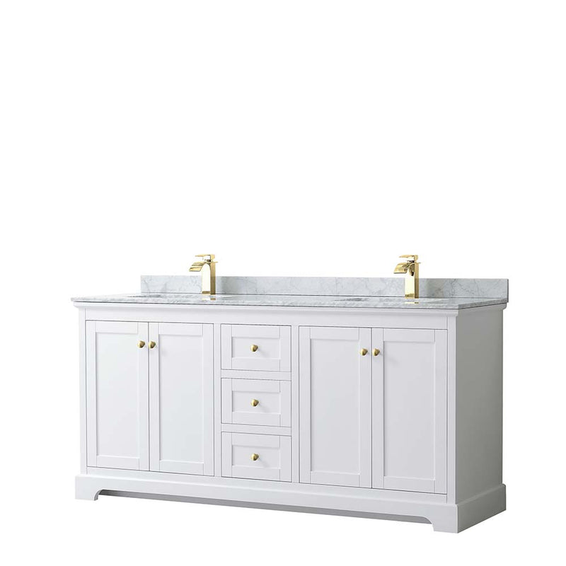 Avery 72 Inch Double Bathroom Vanity in White - Brushed Gold Trim - 18