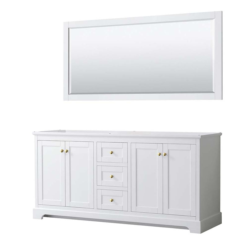 Avery 72 Inch Double Bathroom Vanity in White - Brushed Gold Trim - 2