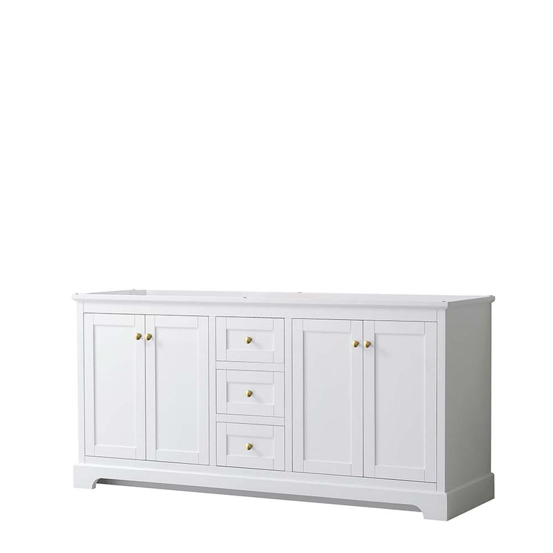 Avery 72 Inch Double Bathroom Vanity in White - Brushed Gold Trim