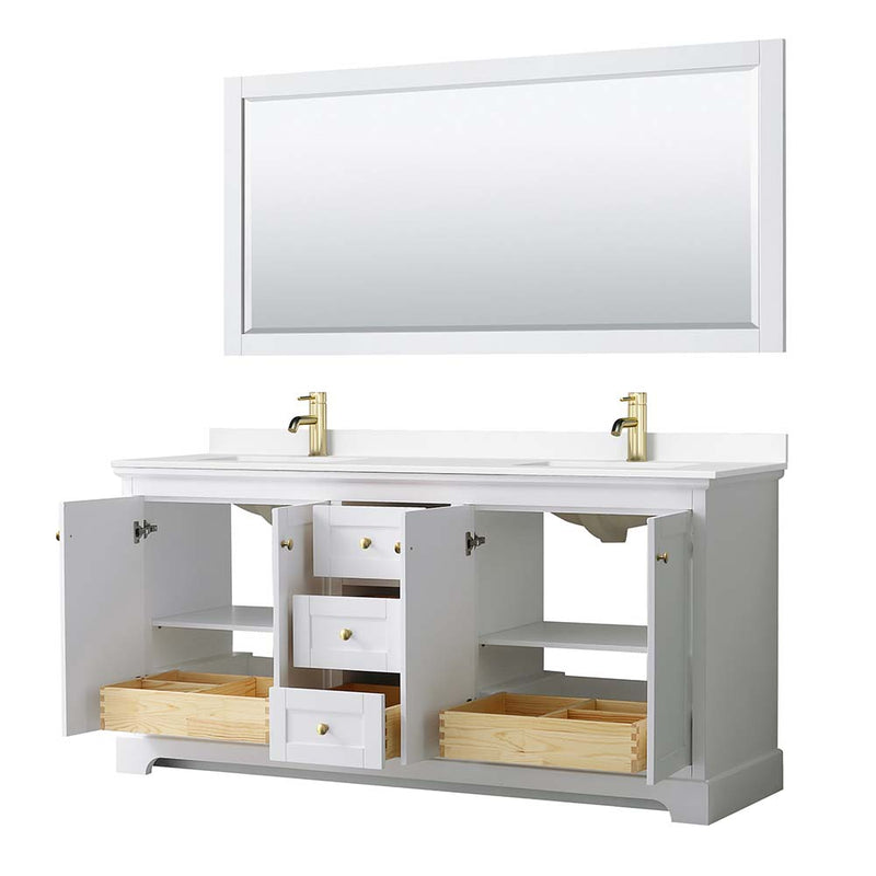 Avery 72 Inch Double Bathroom Vanity in White - Brushed Gold Trim - 29