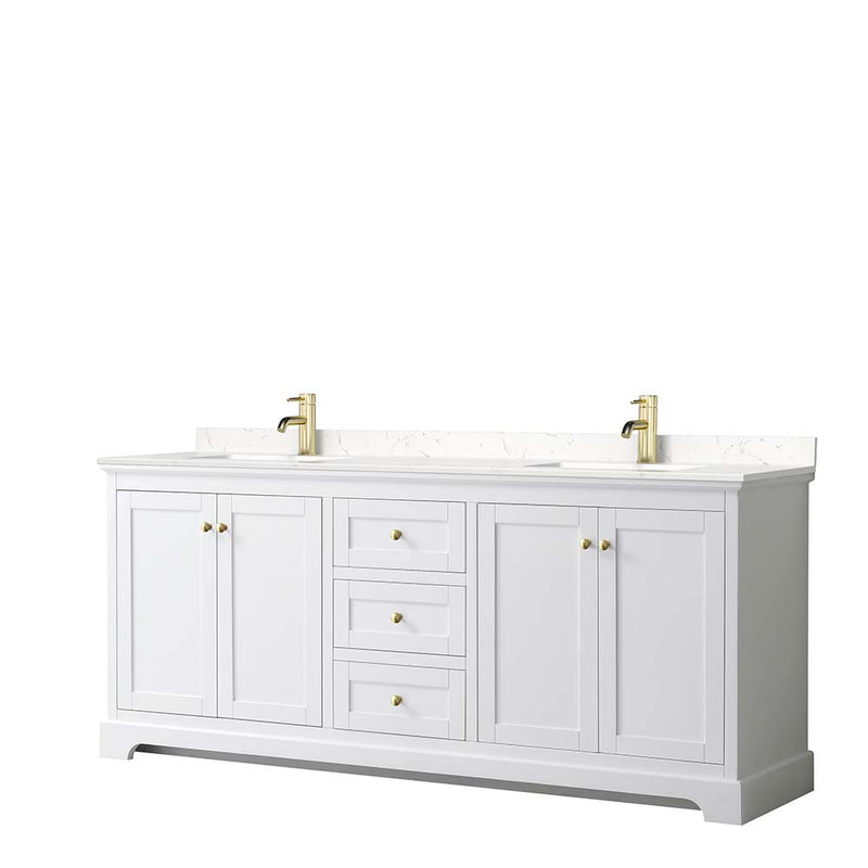 Avery 80 Inch Double Bathroom Vanity in White - Brushed Gold Trim - 4