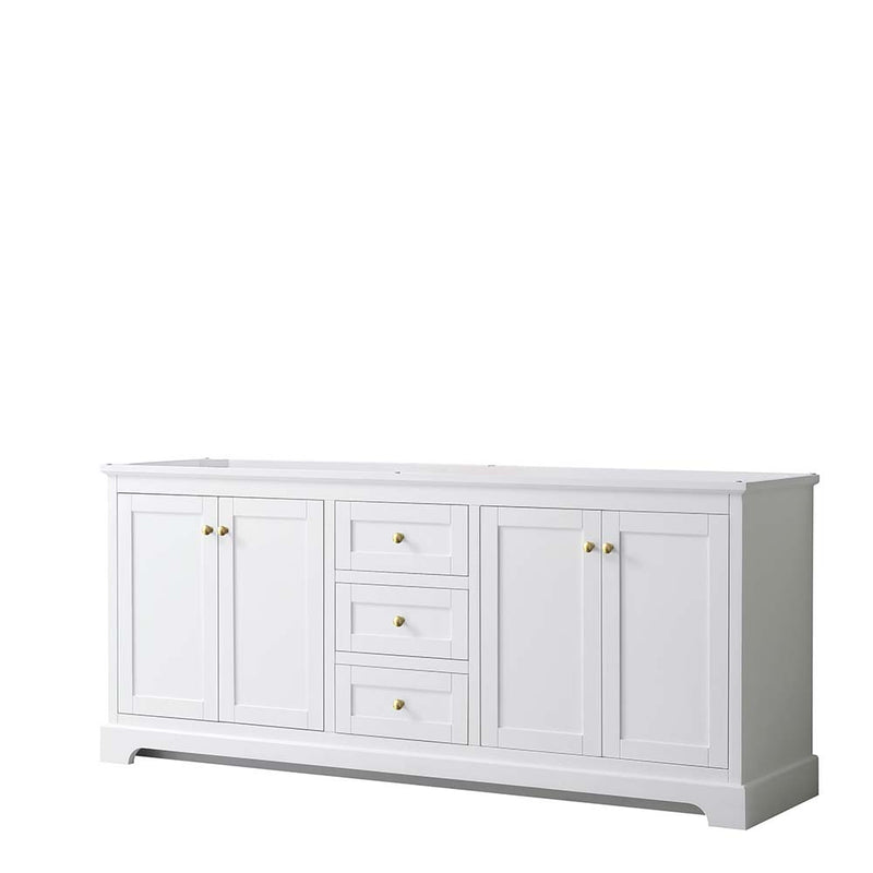 Avery 80 Inch Double Bathroom Vanity in White - Brushed Gold Trim