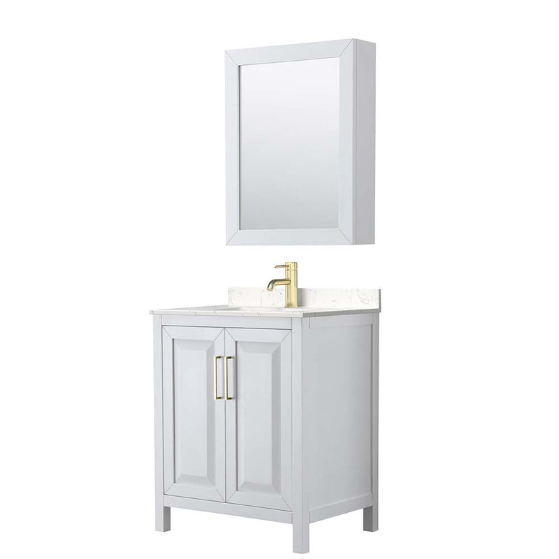 Daria 30 Inch Single Bathroom Vanity in White - Brushed Gold Trim - 16