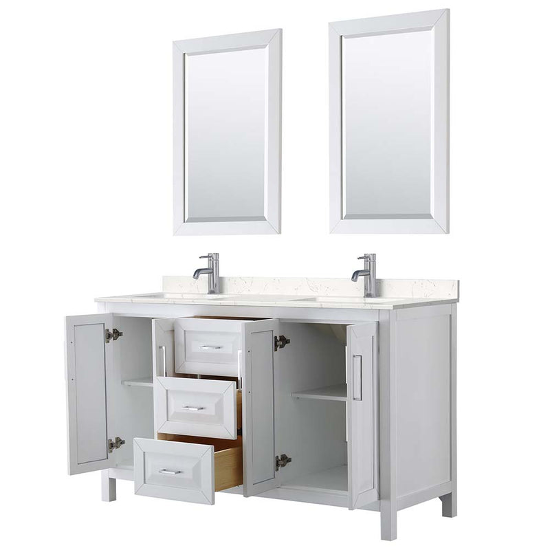 Daria 60 Inch Double Bathroom Vanity in White - Polished Chrome Trim - 15