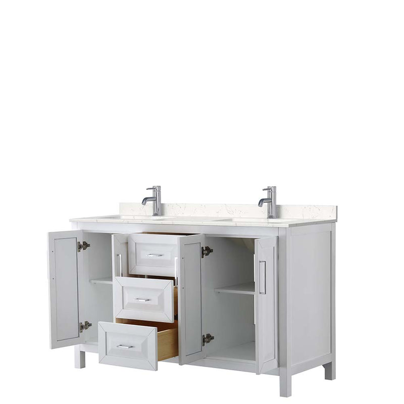 Daria 60 Inch Double Bathroom Vanity in White - Polished Chrome Trim - 11
