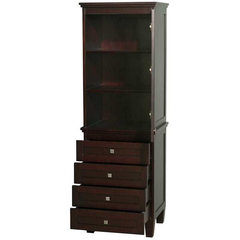 Acclaim Bathroom Linen Tower in Espresso with Shelved Cabinet Storage and 4 Drawers - 2