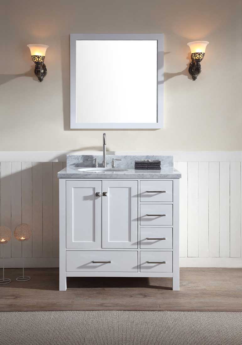 Ariel Cambridge 37" Single Sink Vanity Set w/ Left Offset Sink in White