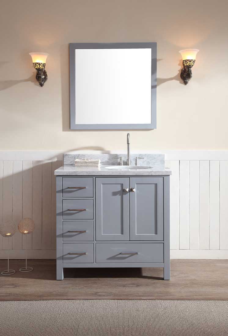 Ariel Cambridge 37" Single Sink Vanity Set w/ Right Offset Sink in Grey