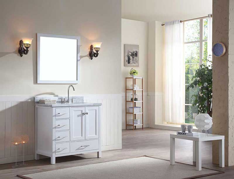 Ariel Cambridge 37" Single Sink Vanity Set w/ Right Offset Sink in White 2