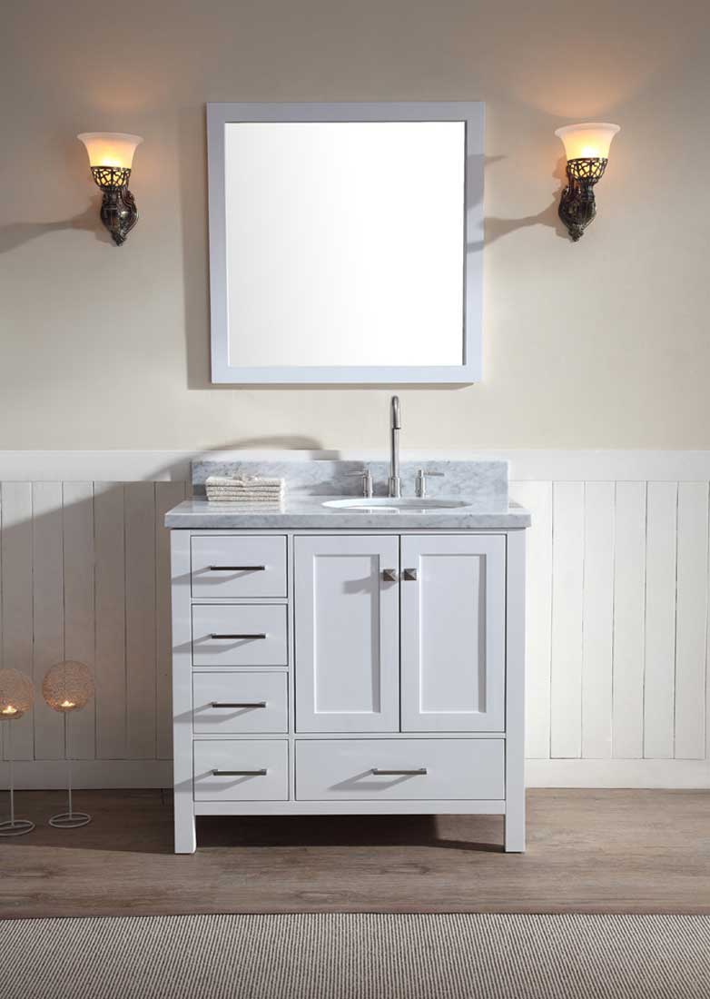 Ariel Cambridge 37" Single Sink Vanity Set w/ Right Offset Sink in White