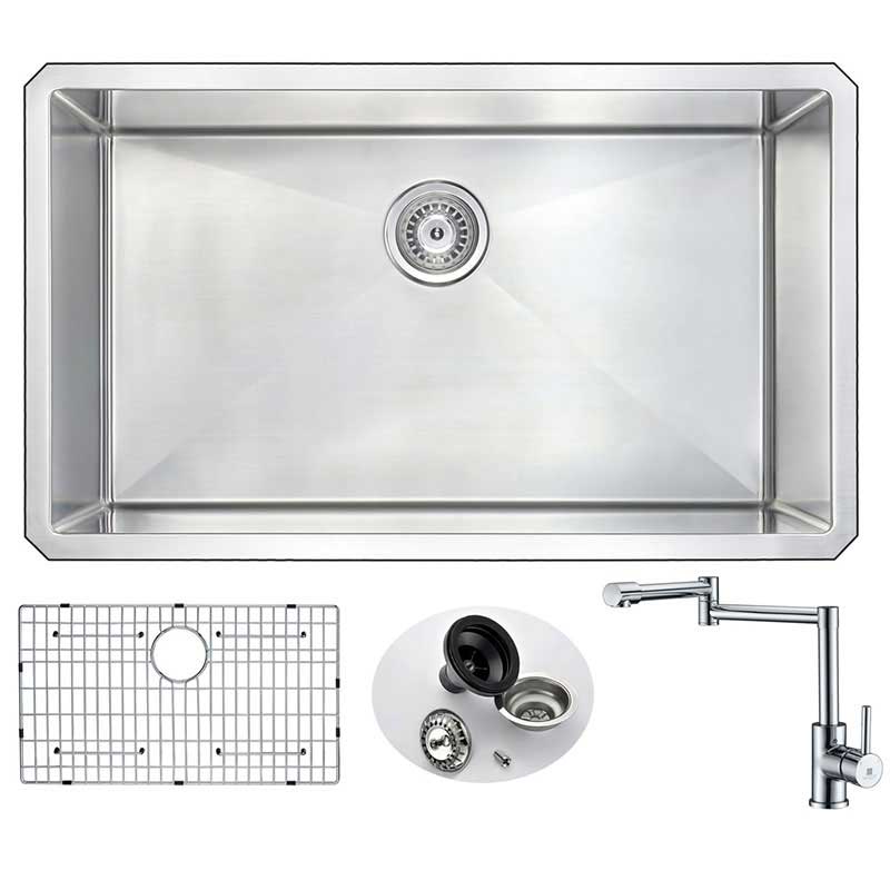 Anzzi VANGUARD Undermount Stainless Steel 32 in. 0-Hole Single Bowl Kitchen Sink with Manis Faucet in Polished Chrome