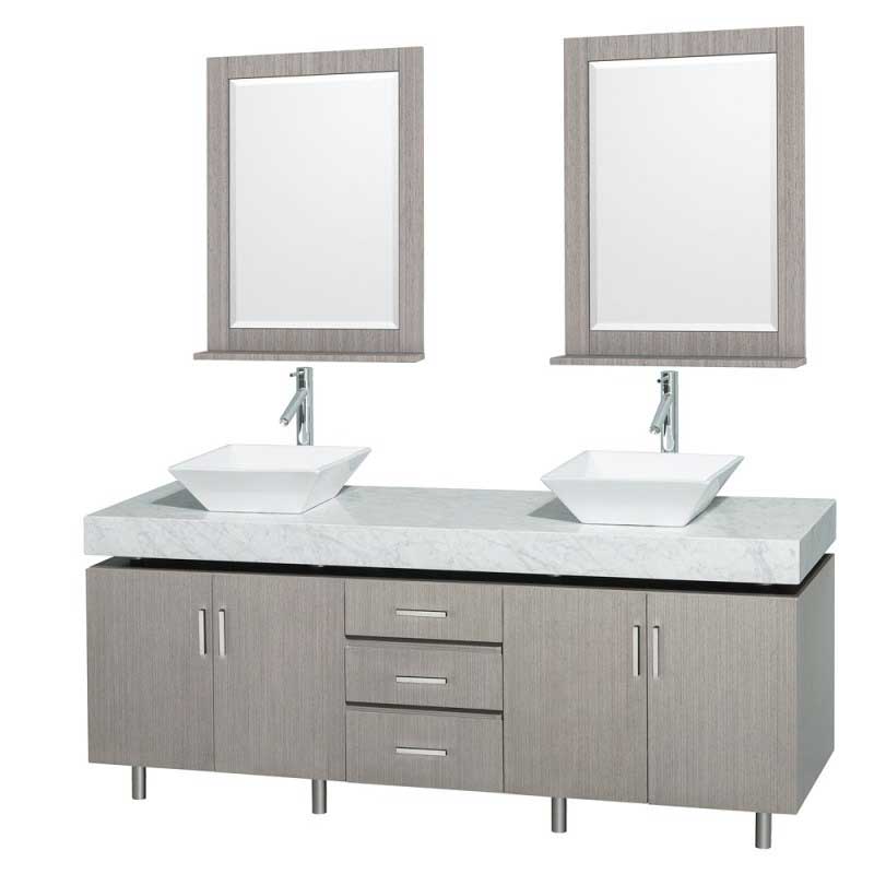 Wyndham Collection Malibu 72" Double Bathroom Vanity Set - Gray Oak Finish with White Carrera Marble Counter and Handles WC-CG3000H-72-GROAK-WHTCAR 3