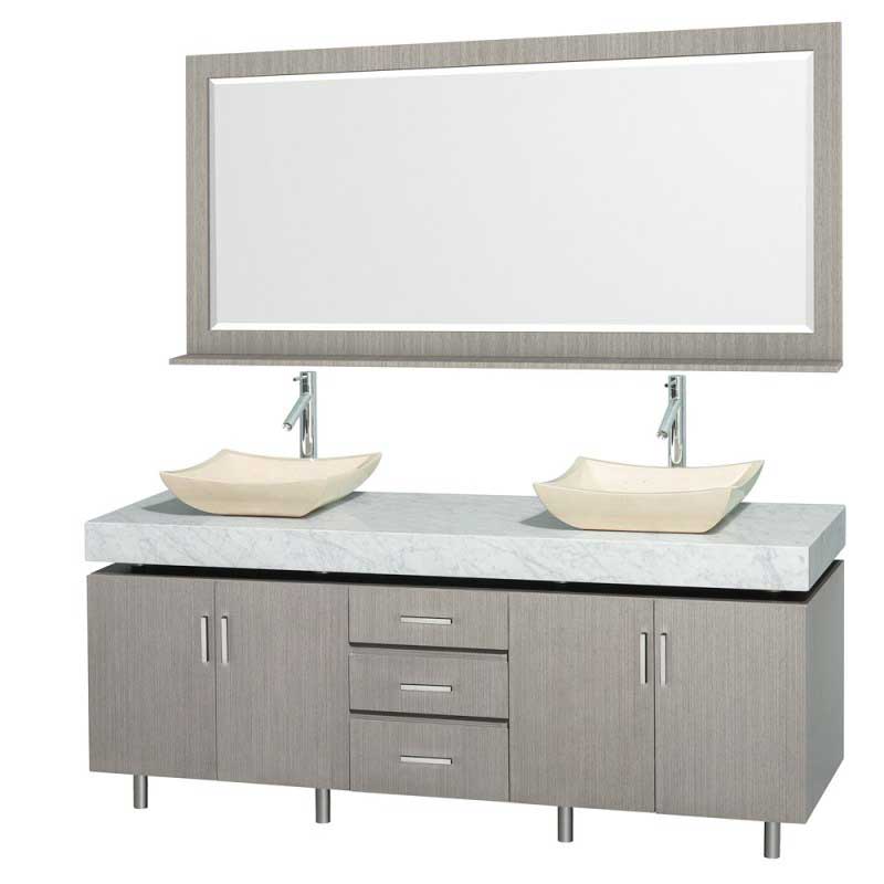 Wyndham Collection Malibu 72" Double Bathroom Vanity Set - Gray Oak Finish with White Carrera Marble Counter and Handles WC-CG3000H-72-GROAK-WHTCAR 2