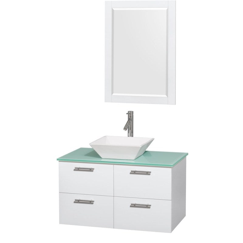 Wyndham Collection Amare 36" Wall-Mounted Bathroom Vanity Set with Vessel Sink - Glossy White WC-R4100-36-WHT