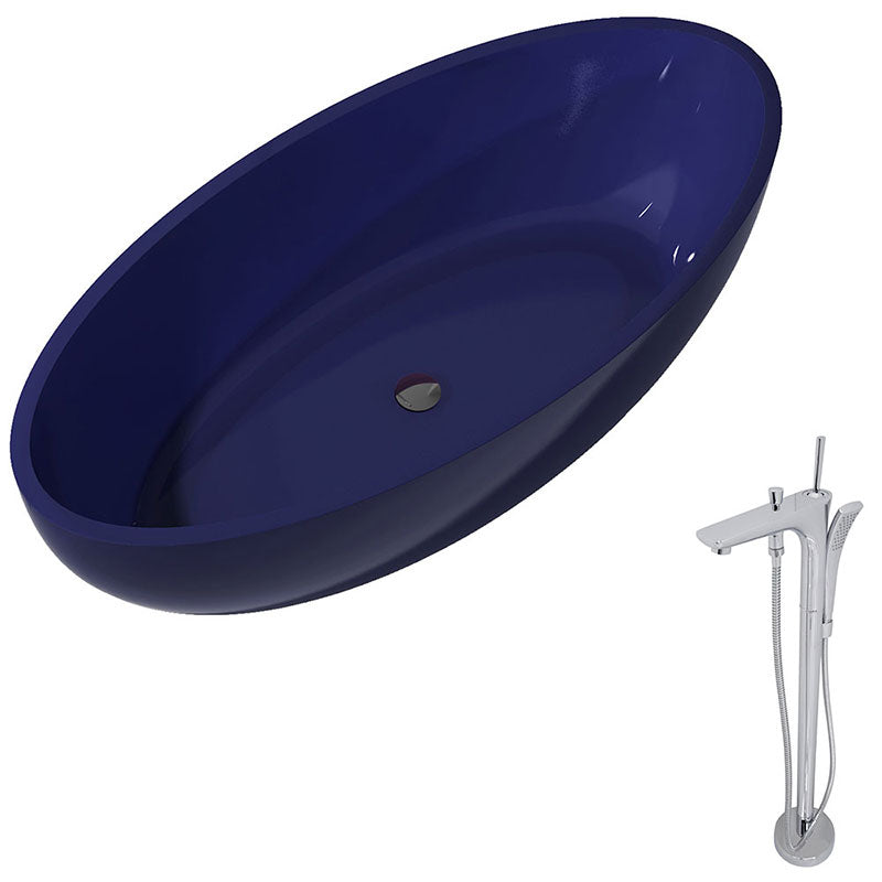 Anzzi Opal 5.6 ft. Man-Made Stone Freestanding Non-Whirlpool Bathtub in Regal Blue and Kase Series Faucet in Chrome