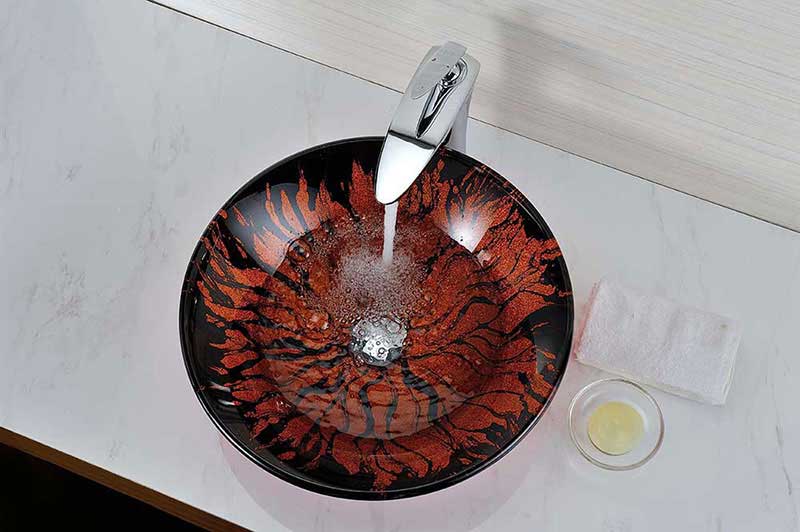 Anzzi Forte Series Deco-Glass Vessel Sink in Lustrous Red and Black 4