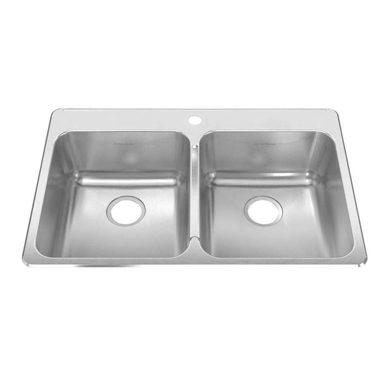 American Standard 15DB.332211.073 Prevoir Top Mount Brushed Stainless Steel 33.375" x 22" x 9" 1-Hole Double Bowl Kitchen Sink