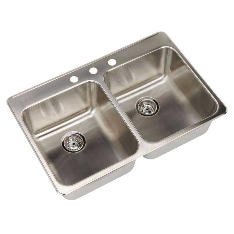 American Standard 15DB.332283.073 Prevoir Top Mount Brushed Stainless Steel 33.375" x 22" x 9" 3-Hole Double Bowl Kitchen Sink