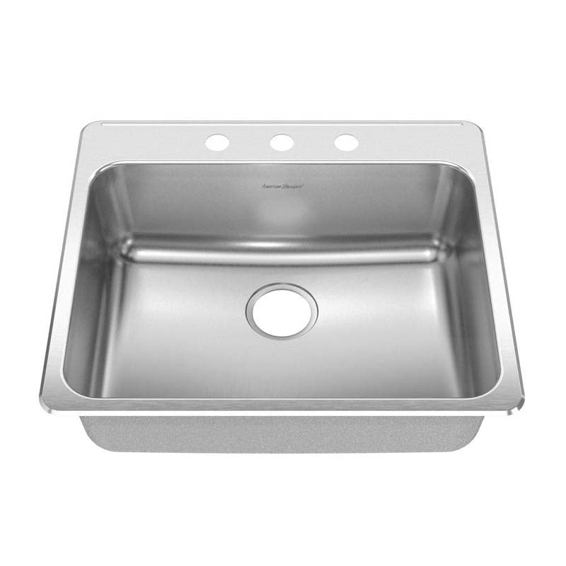 American Standard 15SB.252283.073 Prevoir Topmount Stainless Steel 25.25" x 22" x 9" 3-Hole Single Bowl Kitchen Sink in Brushed Stainless Steel