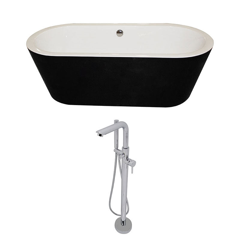 Anzzi Dualita 5.6 ft. Acrylic Freestanding Non-Whirlpool Bathtub in Black and Sens Series Faucet in Chrome