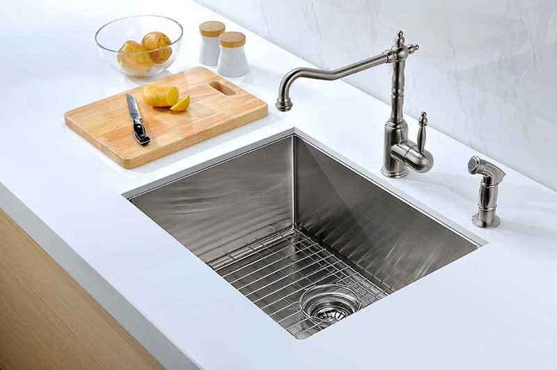 Anzzi VANGUARD Series 23 in. Under Mount Single Basin Handmade Stainless Steel Kitchen Sink 5