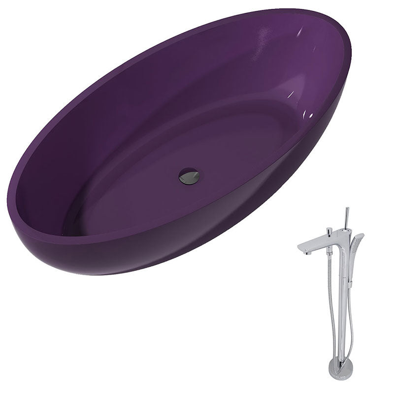 Anzzi Opal 5.6 ft. Man-Made Stone Freestanding Non-Whirlpool Bathtub in Evening Violet and Kase Series Faucet in Chrome