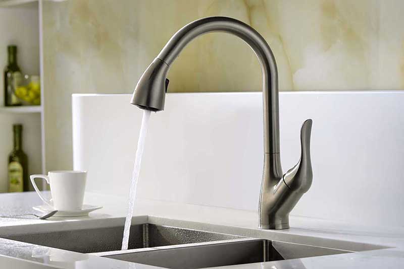 Anzzi Accent Series Single Handle Pull Down Kitchen Faucet in Brushed Nickel 2