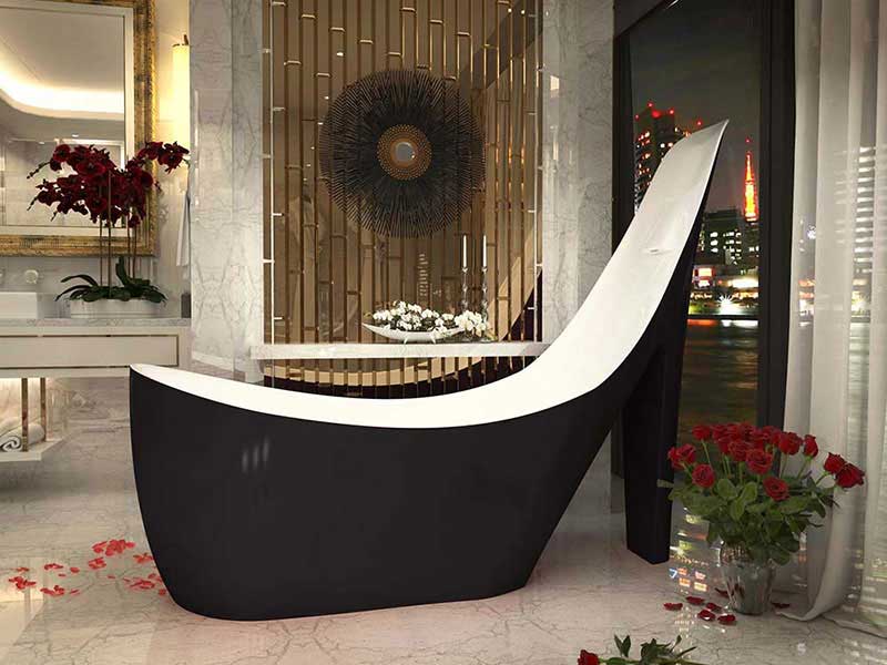 Anzzi Gala 6.7 ft. Acrylic Freestanding Non-Whirlpool Bathtub in Glossy Black and Sens Series Faucet in Chrome 3