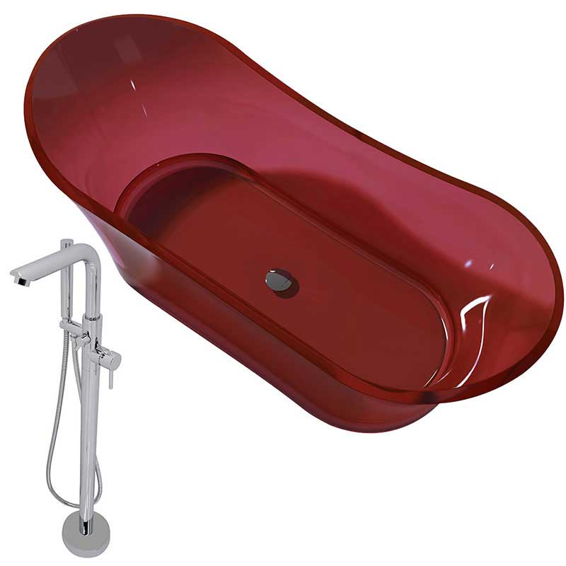 Anzzi Azul 5.8 ft. Man-Made Stone Freestanding Non-Whirlpool Bathtub in Deep Red and Sens Series Faucet in Chrome