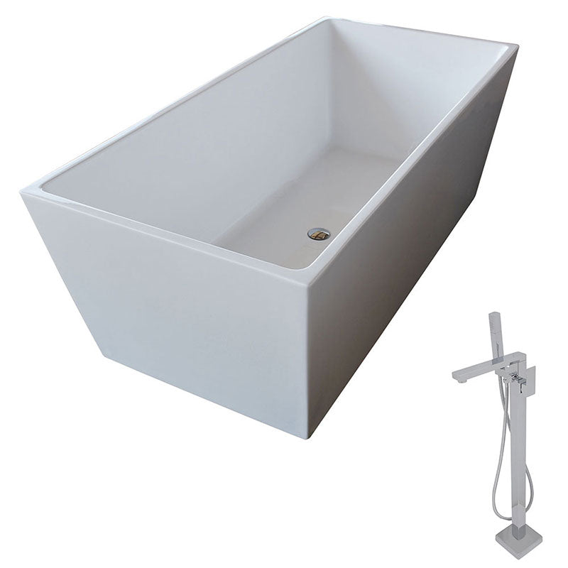 Anzzi Fjord 5.6 ft. Acrylic Freestanding Non-Whirlpool Bathtub in White and Dawn Series Faucet in Chrome
