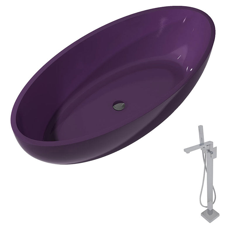 Anzzi Opal 5.6 ft. Man-Made Stone Freestanding Non-Whirlpool Bathtub in Evening Violet and Dawn Series Faucet in Chrome