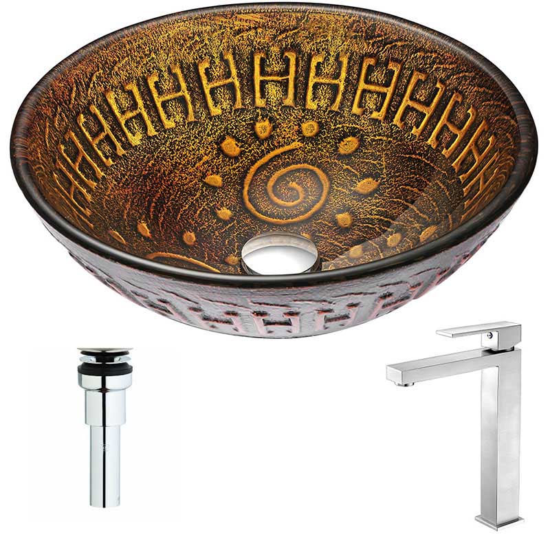 Anzzi Opus Series Deco-Glass Vessel Sink in Lustrous Brown with Enti Faucet in Brushed Nickel