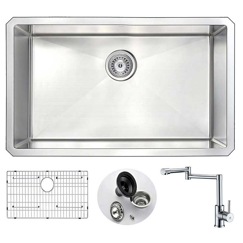 Anzzi VANGUARD Undermount Stainless Steel 30 in. 0-Hole Kitchen Sink and Faucet Set with Manis Faucet in Polished Chrome