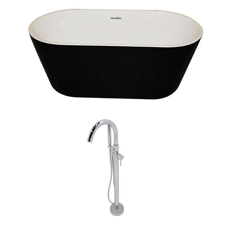 Anzzi Dualita 5.8 ft. Acrylic Freestanding Non-Whirlpool Bathtub in Black and Kros Series Faucet in Chrome