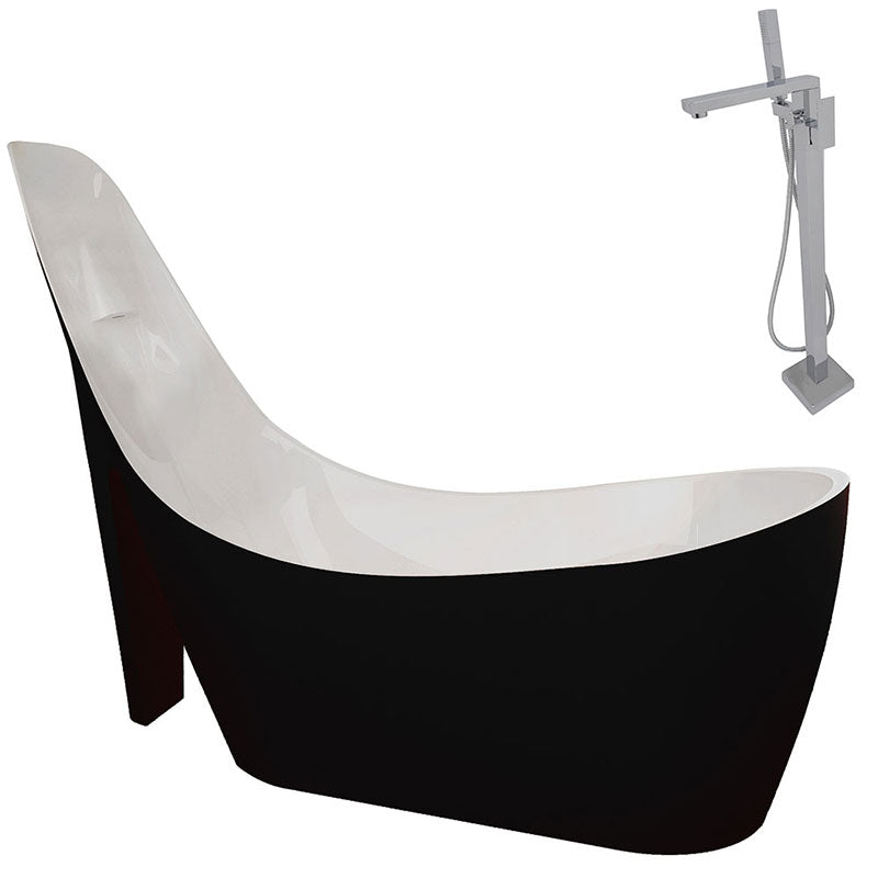 Anzzi Gala 6.7 ft. Acrylic Freestanding Non-Whirlpool Bathtub in Glossy Black and Dawn Series Faucet in Chrome