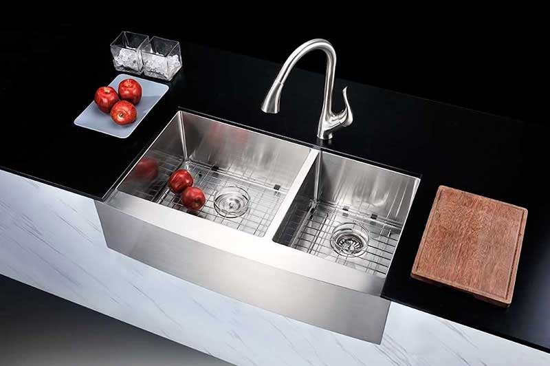 Anzzi ELYSIAN Series 36 in. Farm House 60/40 Dual Basin Handmade Stainless Steel Kitchen Sink 5