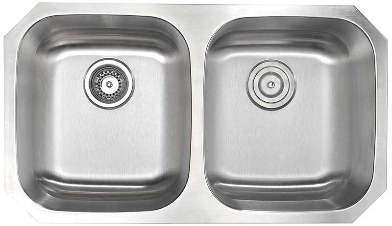 Anzzi MOORE Undermount Stainless Steel 32 in. Double Bowl Kitchen Sink and Faucet Set with Harbour Faucet in Brushed Nickel 9