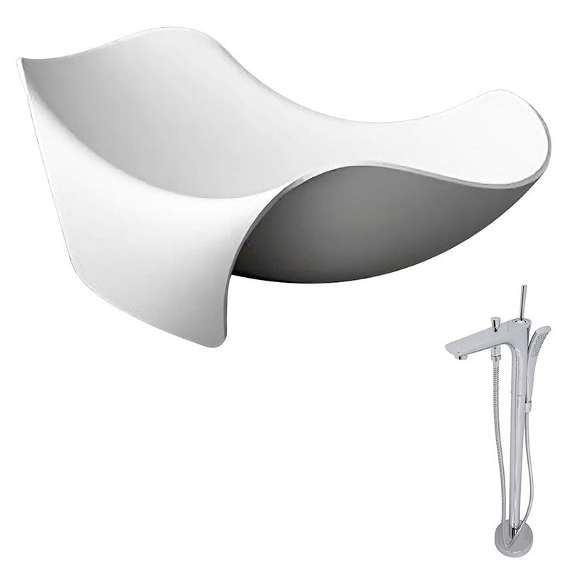 Anzzi Cielo 6.5 ft. Man-Made Stone Freestanding Non-Whirlpool Bathtub in Matte White and Kase Series Faucet in Chrome