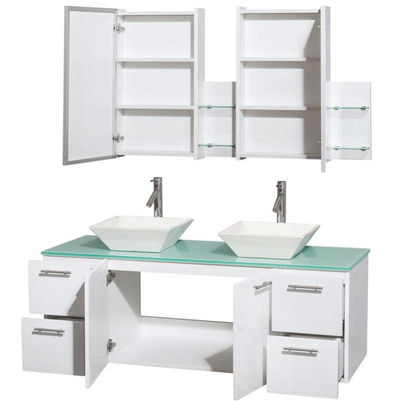 Wyndham Collection Amare 60" Wall-Mounted Double Bathroom Vanity Set with Vessel Sinks - Glossy White WC-R4100-60-WHT-DBL 2