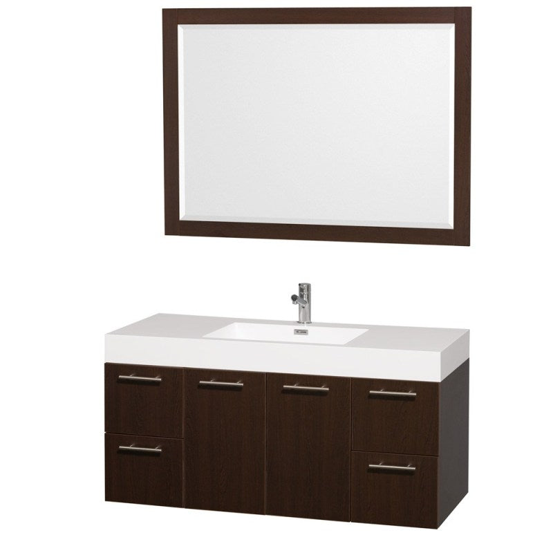 Wyndham Collection Amare 48" Wall-Mounted Bathroom Vanity Set with Integrated Sink - Espresso WC-R4100-48-VAN-ESP-