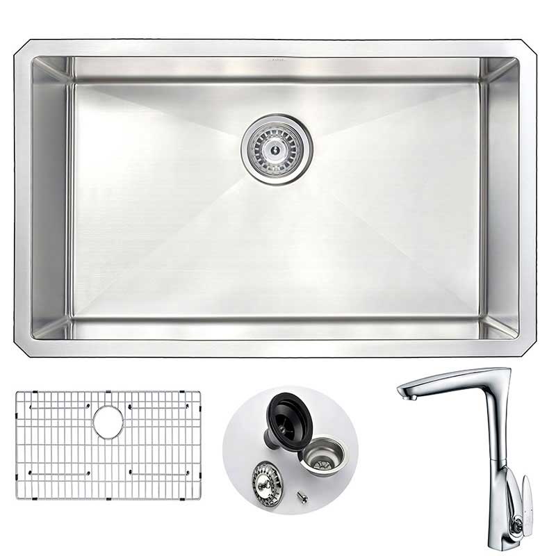 Anzzi VANGUARD Undermount Stainless Steel 30 in. 0-Hole Kitchen Sink and Faucet Set with Timbre Faucet in Polished Chrome