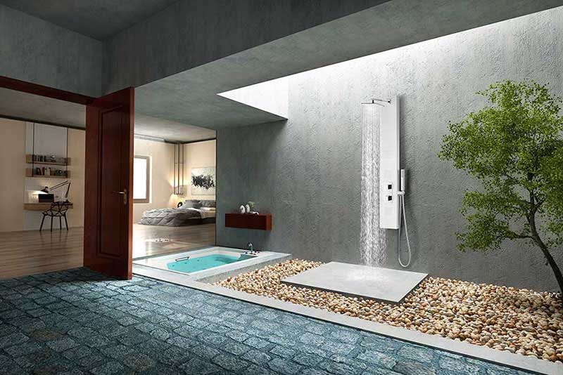 Anzzi VEGA Series 56 in. Full Body Shower Panel System with Heavy Rain Shower and Spray Wand in White 9
