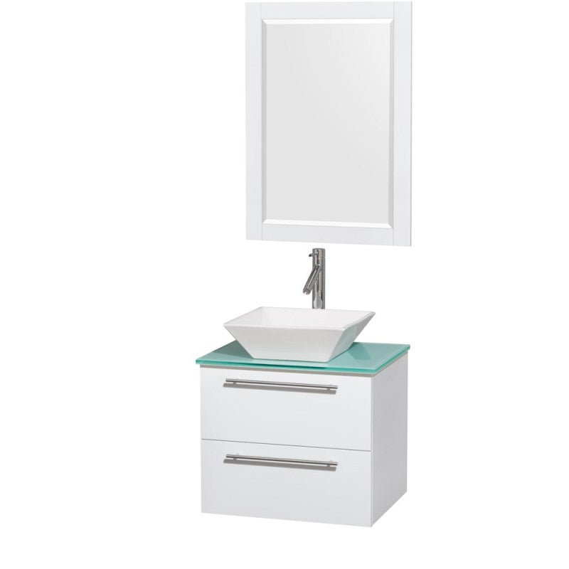 Wyndham Collection Amare 24" Wall-Mounted Bathroom Vanity Set with Vessel Sink - Glossy White WC-R4100-24-WHT