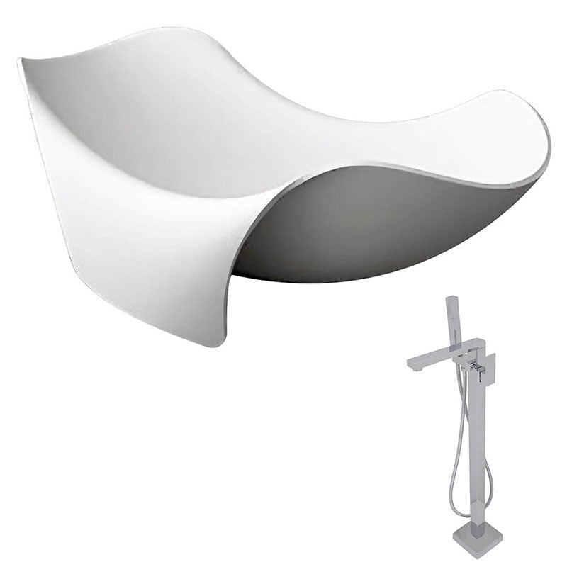 Anzzi Cielo 6.5 ft. Man-Made Stone Freestanding Non-Whirlpool Bathtub in Matte White and Dawn Series Faucet in Chrome