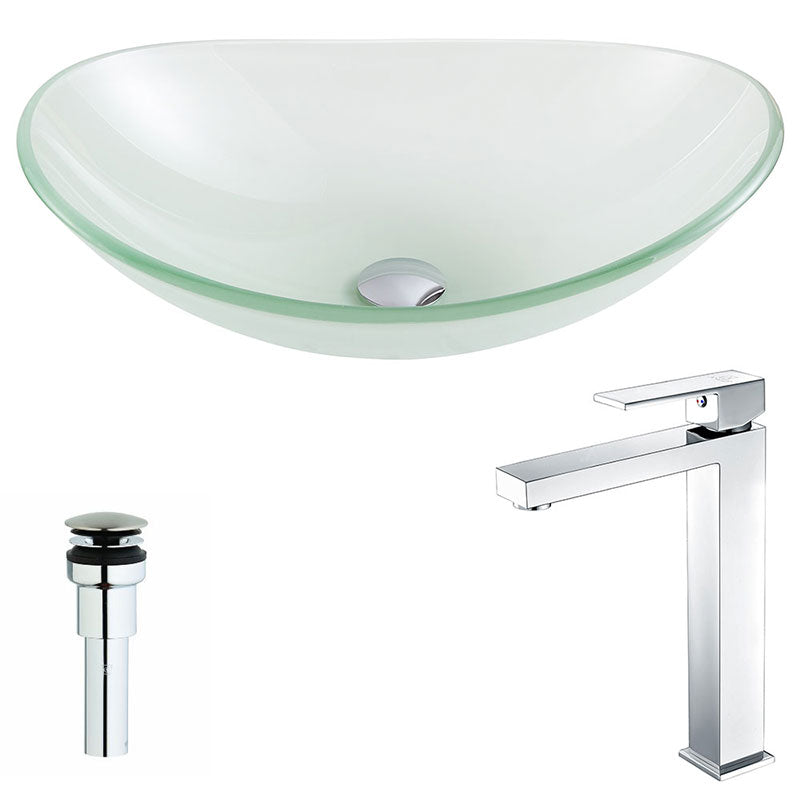 Anzzi Forza Series Deco-Glass Vessel Sink in Lustrous Frosted with Enti Faucet in Chrome