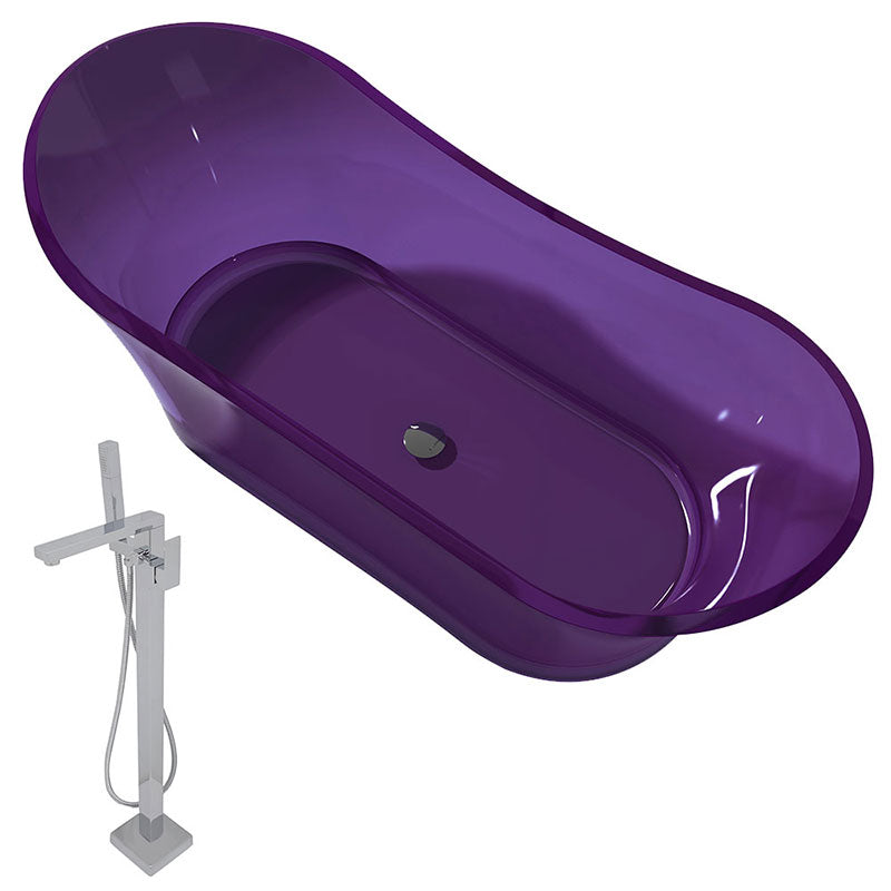 Anzzi Azul 5.8 ft. Man-Made Stone Freestanding Non-Whirlpool Bathtub in Evening Violet and Dawn Series Faucet in Chrome