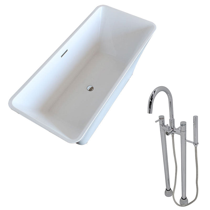 Anzzi Arden 5.5 ft. Acrylic Freestanding Non-Whirlpool Bathtub in White and Sol Series Faucet in Chrome