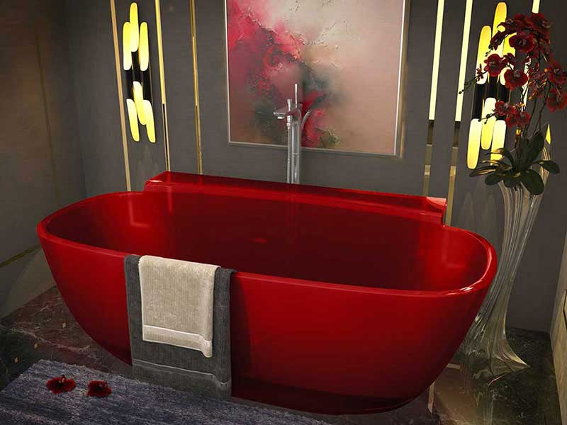 Vida 62 in. One Piece Anzzi Stone Freestanding Bathtub in Translucent Deep Red 2