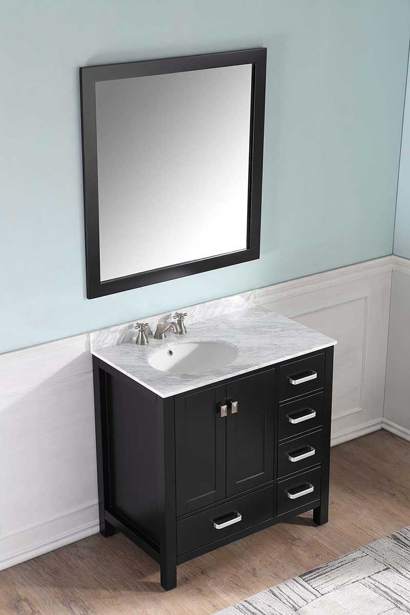 Anzzi Chateau 36 in. W x 22 in. D Vanity in Espresso with Marble Vanity Top in Carrara White with White Basin and Mirror 3